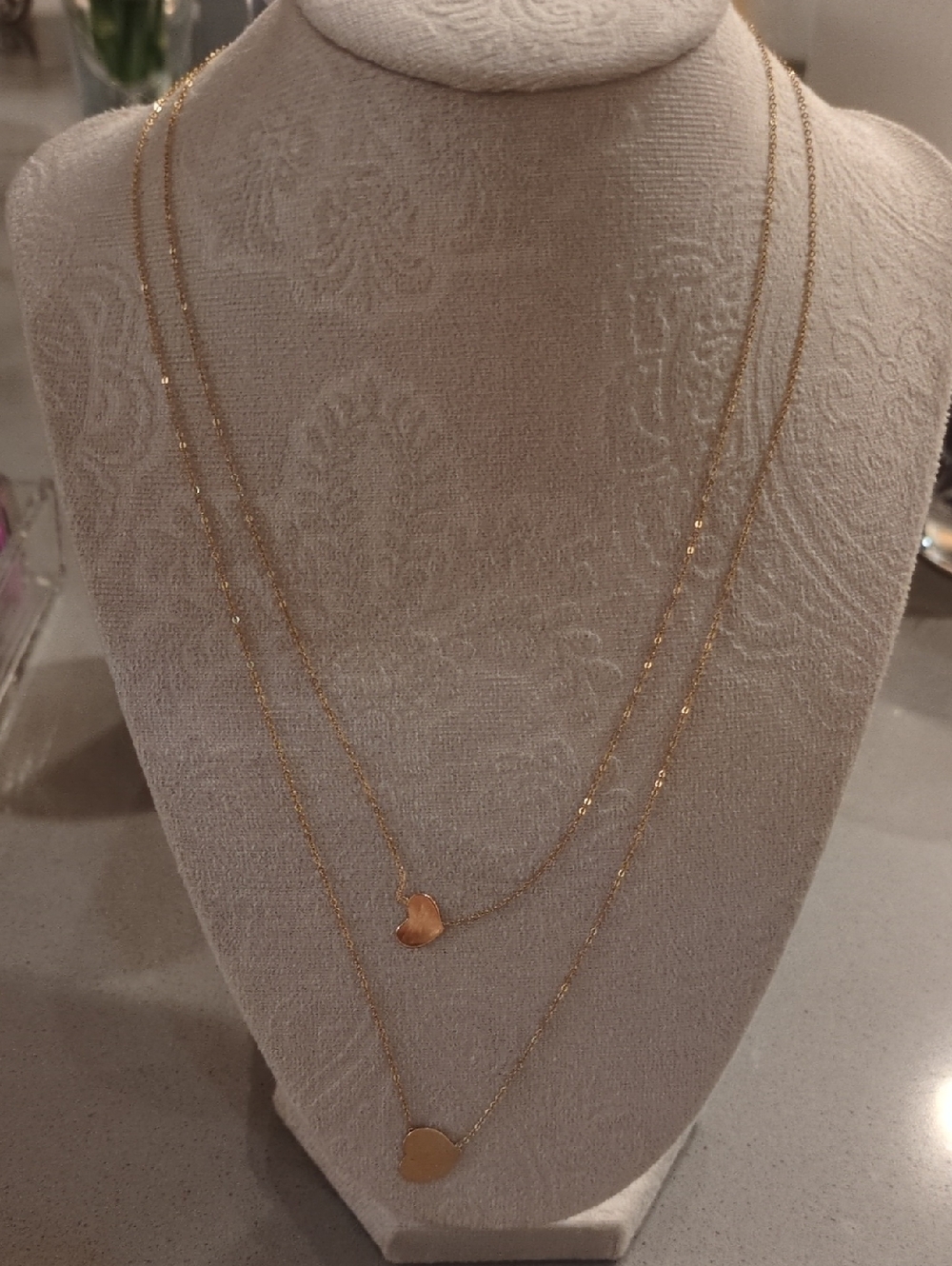 Gold Double-Layer Heart Necklace - Double Chain Heart Necklace in 14k Yellow Gol
